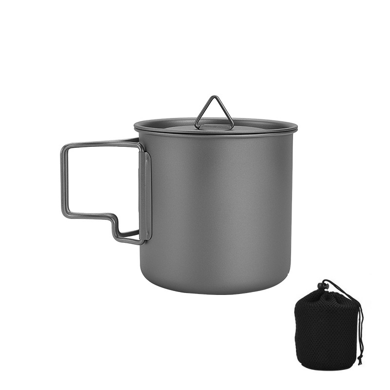 Camping Cooking Set With Bag - كوب تخييم من التيتانيوم بمقبض قابل