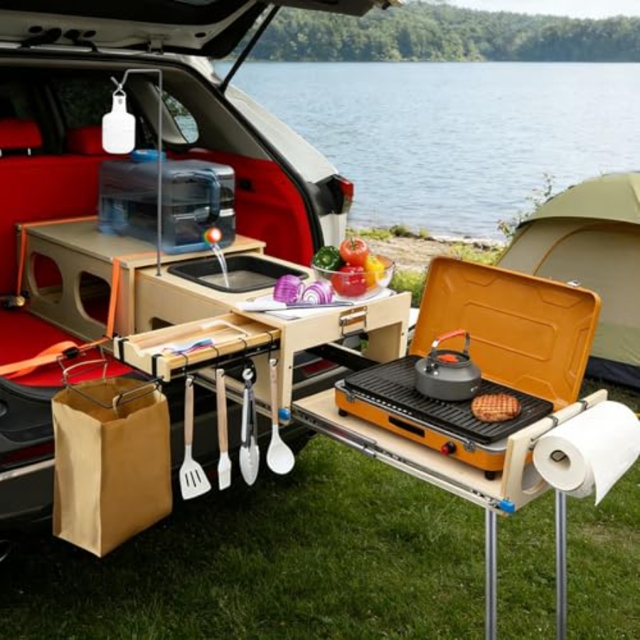 Camping Cooking All In One - نظام مطبخ متنقل قابل للسحب، صندوق