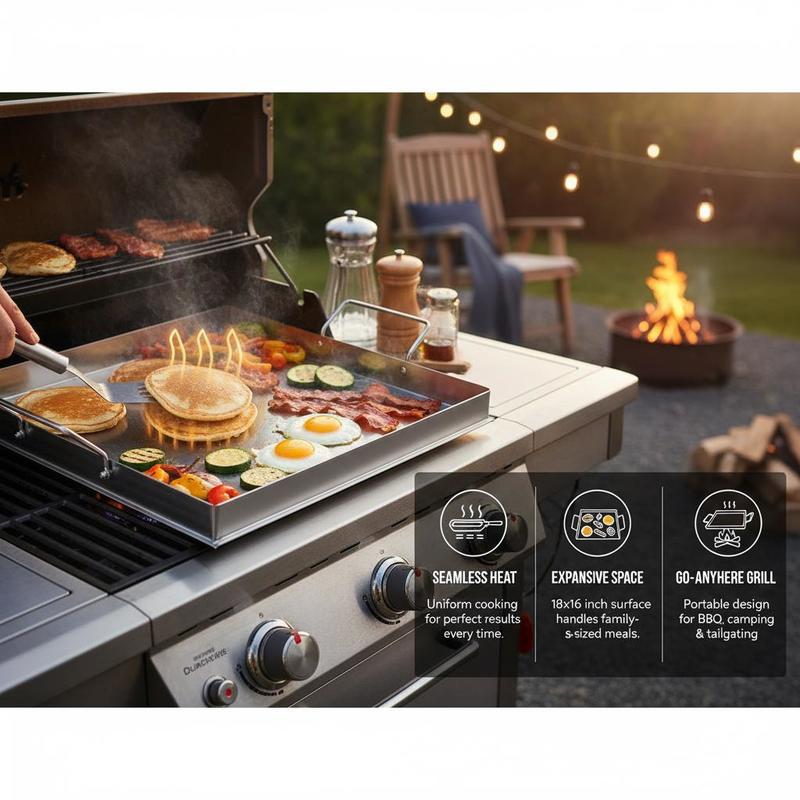 شواية مسطحة عالمية مقاس 18x16  - مراجعة Camping Cooking Set Stainless Steel وسعره