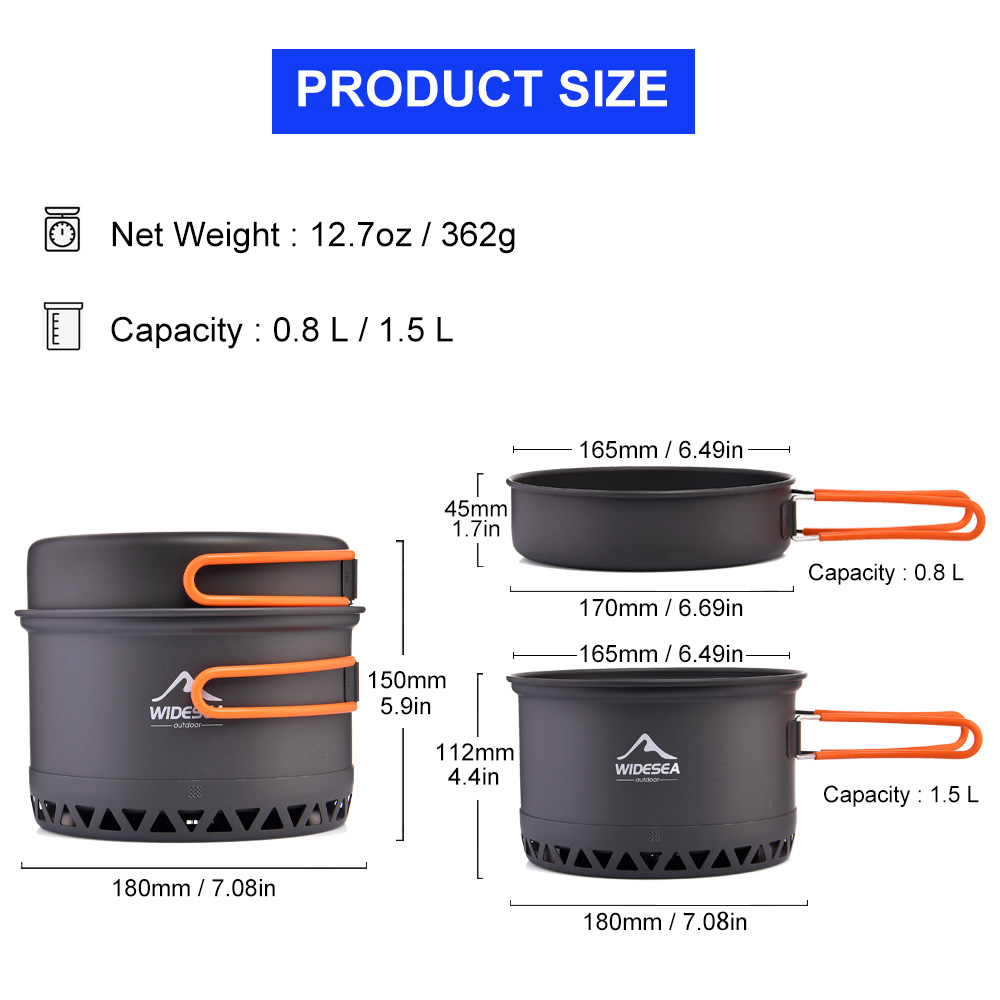 Widesea التخييم 1.3L 2.3L تجهي - مراجعة Quechua Camping Cooking Set وسعره