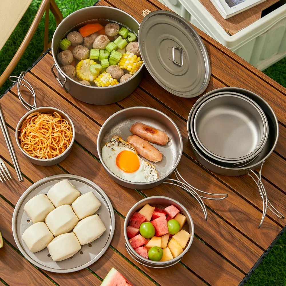 التيتانيوم في الهواء الطلق وعا - مراجعة Camping Cooking Set With Bag وسعره